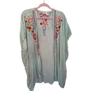 Boho Mint Green Embroidered Floral Kimono